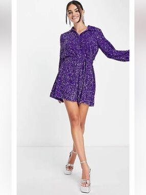 NEW! & Other Tories Dress Purple Sequin Dress Sparkling Evening Outerwear Large